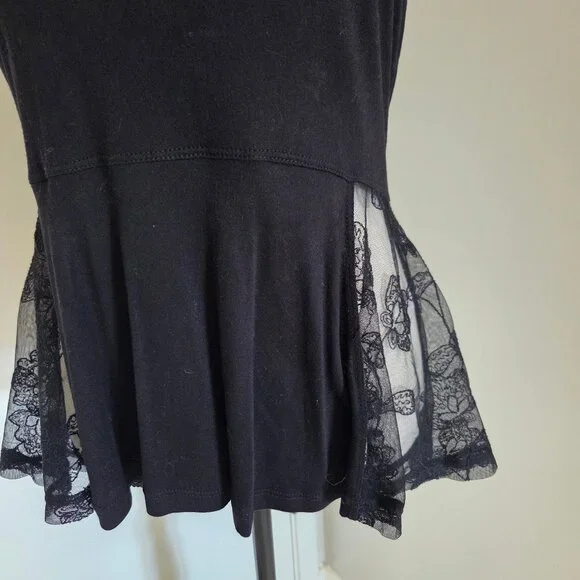 Frenchi Black Tank Top Juniors Medium Sleeveless Lace Peplum Dressy Womens - Picture 2 of 9